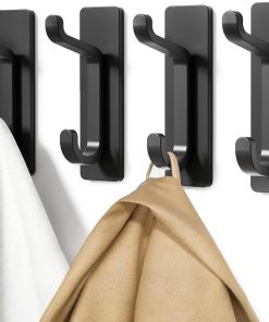 pickpiff Wall Hooks for Coat and Towel: 13LB Strong Adhesive Door Hanger Stick on. Black 4 Pack