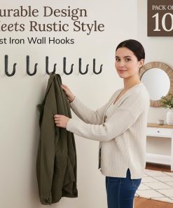 Alternative view of Railroad Spike Cast Iron Hooks (10 Pack) Handmade Blacksmith. Wall Mounted Farmhouse Decorative Hooks. PowderCoated for Interior or Exterior Use. Rust Proof for Hanging Coats. Bags or Pots (Black)