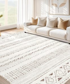 cotiled 5x7 Area Rug Living Room: Washable Boho Rugs with Non Slip Backing Large Soft Indoor Stain Resistant Carpet for Bedroom Farmhouse Dining Room Lightweight Home Decor L Brown/Cream
